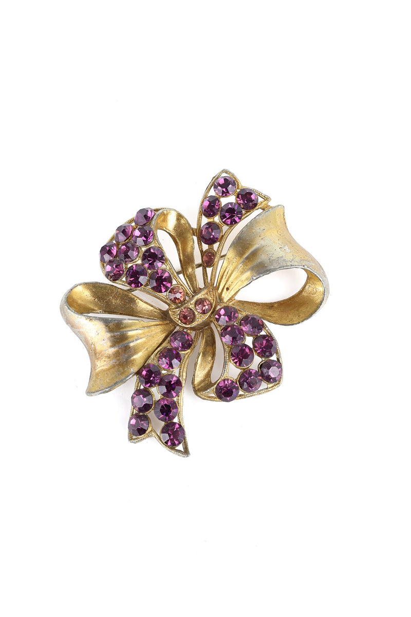 Large Bow with Purple Rhinestone Brooch